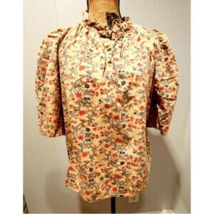 House of Harlow 1960 Floral Blouse Shirt, Puff  Half Sleeve, Feminine, Sexy Sz M